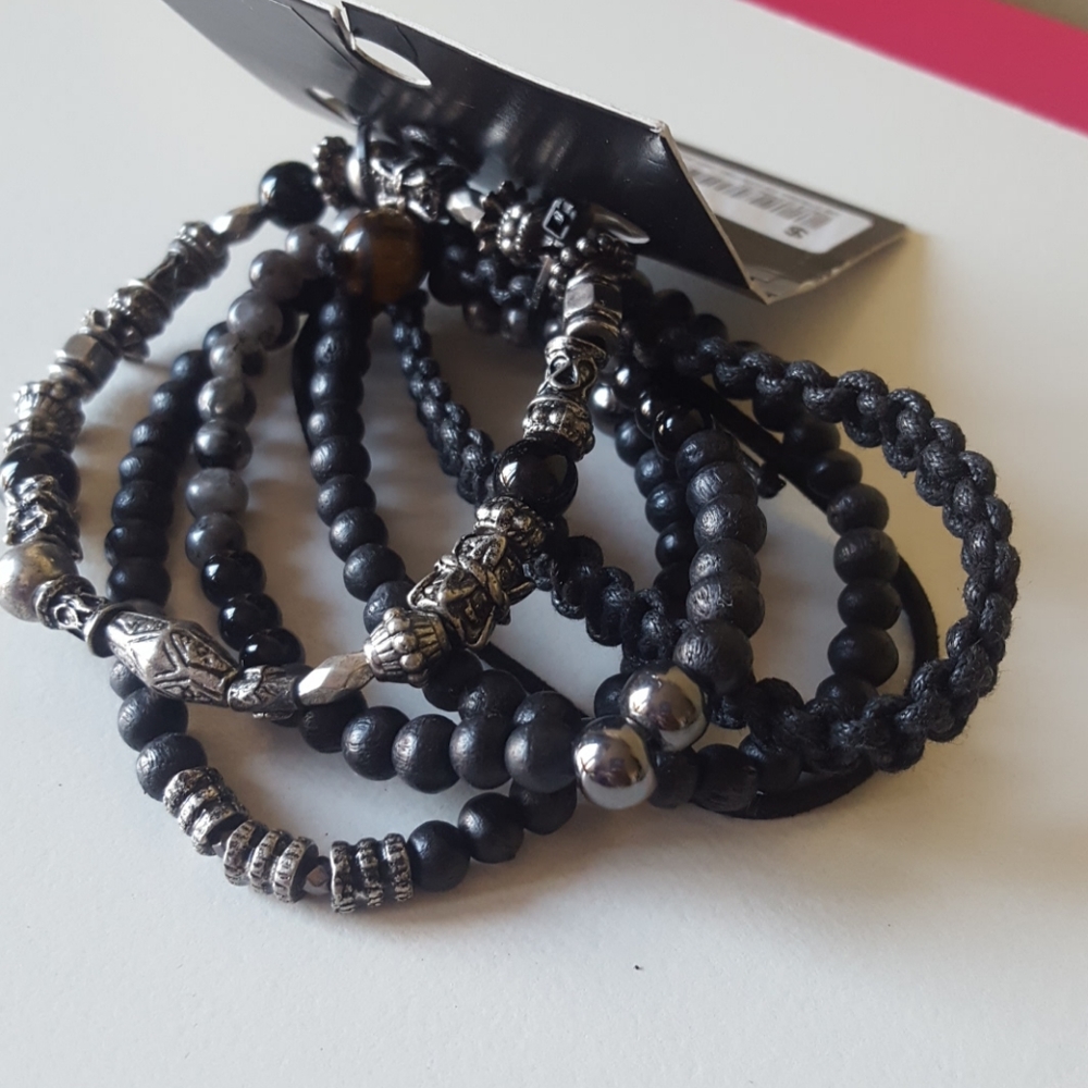 Asst Bead Bracelet Bunch Metal Wood Leather